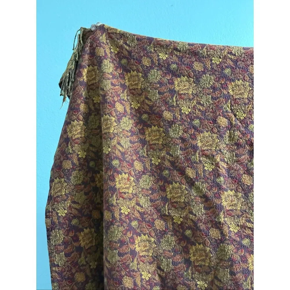 Crate and Barrel Tapestry Tablecloth 126” X66” Warm Fall Floral Colors W/ Fringe